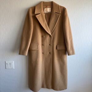 Vintage Pendleton 100% Wool Long Coat Camel Tan Double Breasted Size 14 Flaw